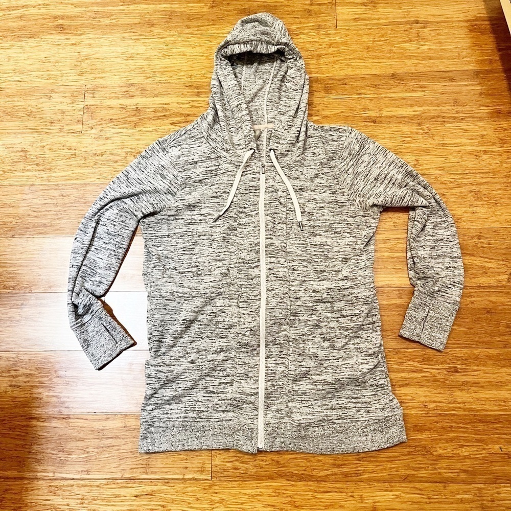 Athleta gray, black, white full zip sweatshirt jacket with hood & pockets. XL - Picture 7 of 12